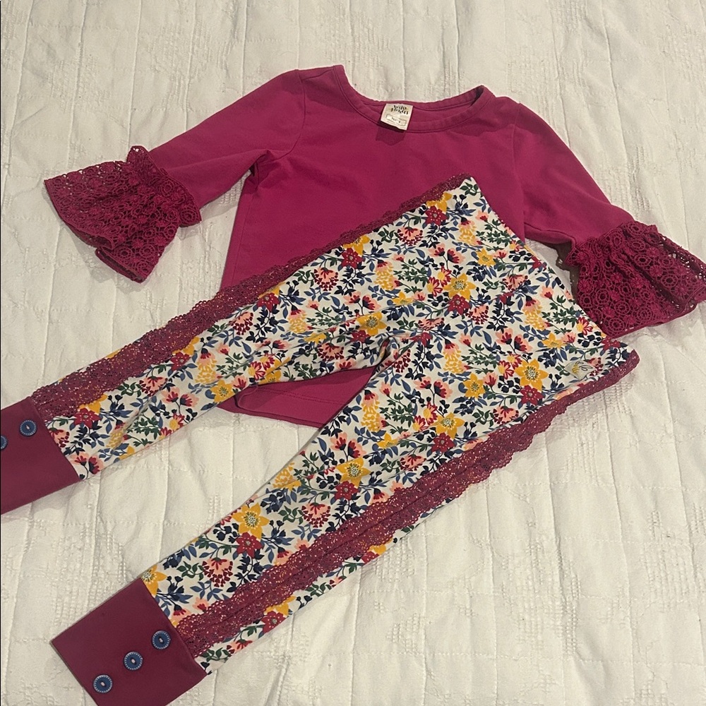 Wildflowers Floral & Lace Leggings 2 pc Set sz 4